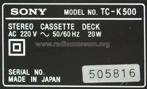 Stereo Cassette Deck TC-K500; Sony Corporation; (ID = 2263746) R-Player