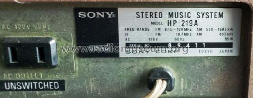 Stereo Music System HP-219a; Sony Corporation; (ID = 2582650) Radio