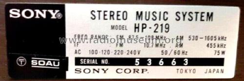 Stereo Music Centre HP-219; Sony Corporation; (ID = 2589603) Radio