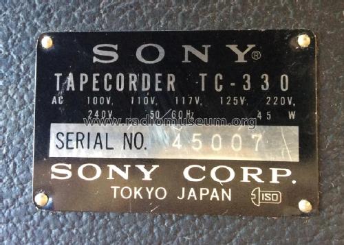 Stereo Tapecorder TC-330; Sony Corporation; (ID = 2950782) Enrég.-R