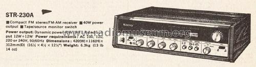 FM Stereo / FM-AM Receiver STR-230A; Sony Corporation; (ID = 2866953) Radio