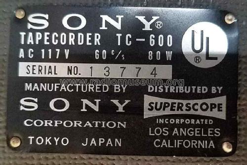 TC-600; Sony Corporation; (ID = 2484397) R-Player