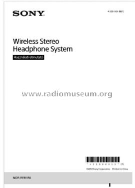 Wireless Stereo Headphone System MDR-RF811RK - MDR-RF811R & TMR-RF810R; Sony Corporation; (ID = 3058275) Speaker-P