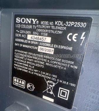 Bravia LCD Colour TV KDL-32P2530; Sony España; Hispano (ID = 3125534) Fernseh-E