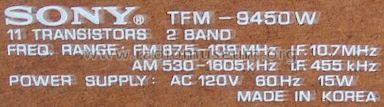 11 Transistors 2 Band TFM-9450W; Sony Corporation; (ID = 498072) Radio