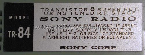 8 Transistor TR-84; Sony Corporation; (ID = 1523132) Radio