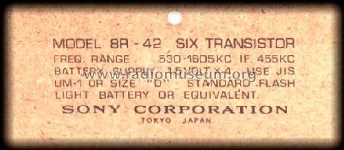 Six Transistor - Solid State 8R-42; Sony Corporation; (ID = 1540824) Radio