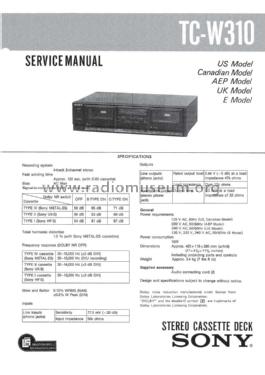 Cassette Deck TC-W310; Sony Corporation; (ID = 1631406) R-Player