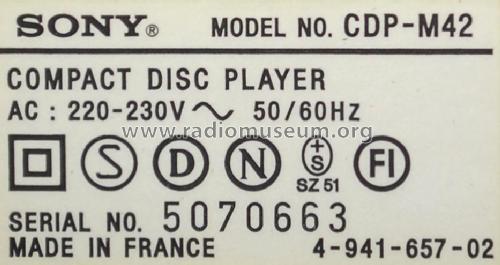 Compact Disc Player CDP-M42; Sony Corporation; (ID = 2043228) Enrég.-R