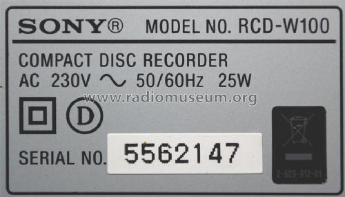 Compact Disc Recorder RCD-W100; Sony Corporation; (ID = 2085228) Ton-Bild