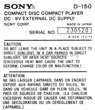 Discman D-150; Sony Corporation; (ID = 2024558) R-Player