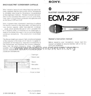 Electret Condenser Microphone ECM-23F; Sony Corporation; (ID = 1698422) Microphone/PU