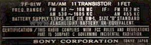 FM/AM 11 Transistor 1 FET 7F-81W; Sony Corporation; (ID = 631719) Radio