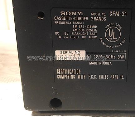 FM/AM Cassette Corder CFM-31; Sony Corporation; (ID = 1638080) Radio