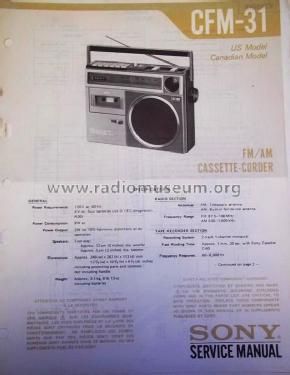 FM/AM Cassette Corder CFM-31; Sony Corporation; (ID = 1638084) Radio