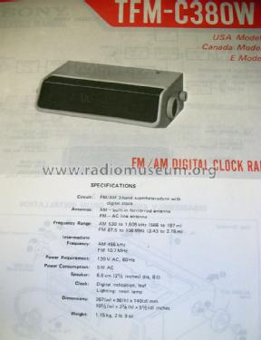 FM/AM Digital Clock Radio TFM-C380W; Sony Corporation; (ID = 1634527) Radio