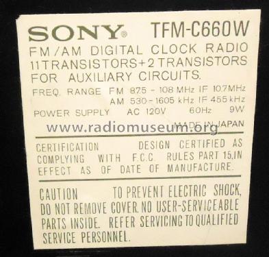 FM/AM Digital Clock Radio TFM-C660W; Sony Corporation; (ID = 1634516) Radio