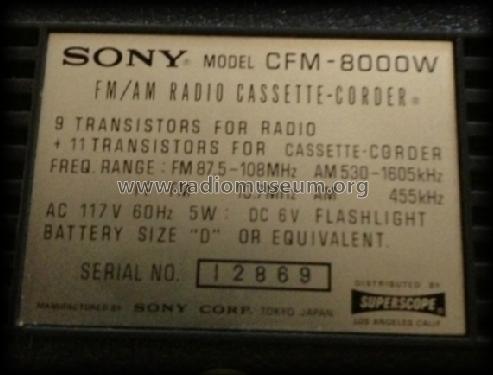 FM/AM Radio Cassette-Corder CFM-8000W; Sony Corporation; (ID = 1509397) Radio