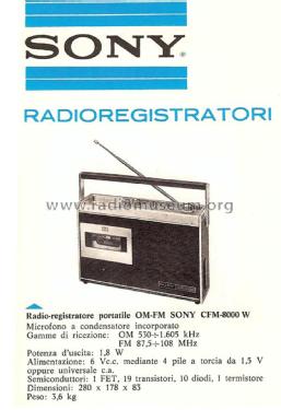 FM/AM Radio Cassette-Corder CFM-8000W; Sony Corporation; (ID = 2094090) Radio