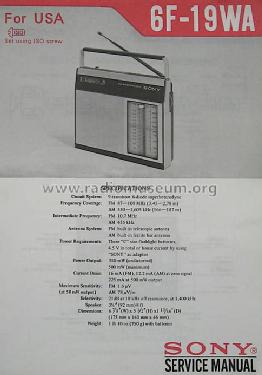 FM/AM Solid State 6F-19WA; Sony Corporation; (ID = 824049) Radio