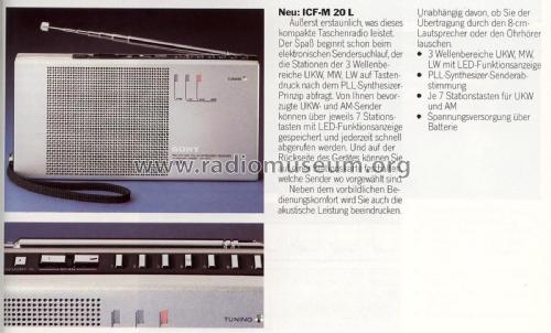 FM/LW - MW PLL Synthesized Receiver ICF-M20L; Sony Corporation; (ID = 2092683) Radio