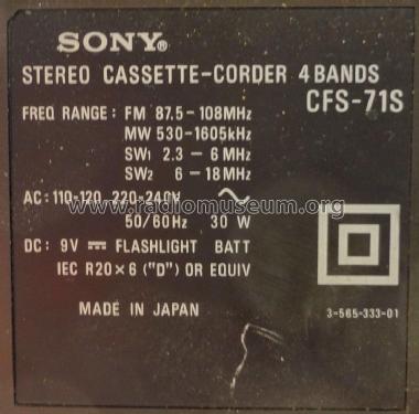 FM/MW/SW1/SW2 Stereo Cassette-Corder CFS-71S Radio Sony Corporation ...