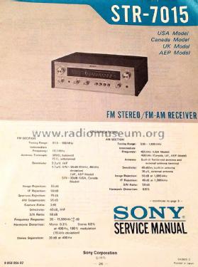 FM Stereo / FM-AM Receiver STR-7015; Sony Corporation; (ID = 1630205) Radio