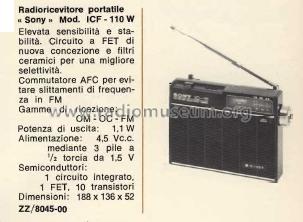 IC-11 3Band IC+FET ICF-110W; Sony Corporation; (ID = 1473953) Radio