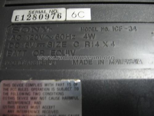 AM/FM/TV/Weather 4 Band Radio ICF-34; Sony Corporation; (ID = 1600442) Radio