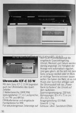 ICF-C33W; Sony Corporation; (ID = 1719775) Radio