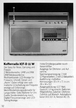 ICF-D 11 W; Sony Corporation; (ID = 1719767) Radio