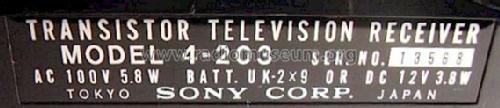 Micro TV Transistor Television Receiver 4-203; Sony Corporation; (ID = 1003720) Television