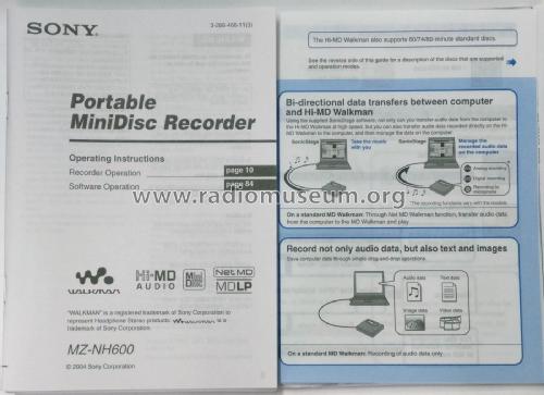 Portable Minidisc Recorder MZ-NH600 / MZ-NH600D; Sony Corporation; (ID = 2038850) R-Player