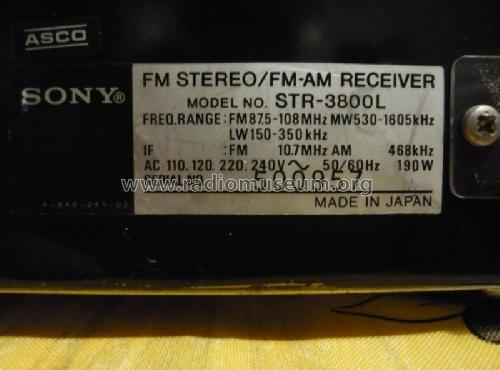 FM Stereo / FM-AM Receiver STR-3800L; Sony Corporation; (ID = 1327271) Radio