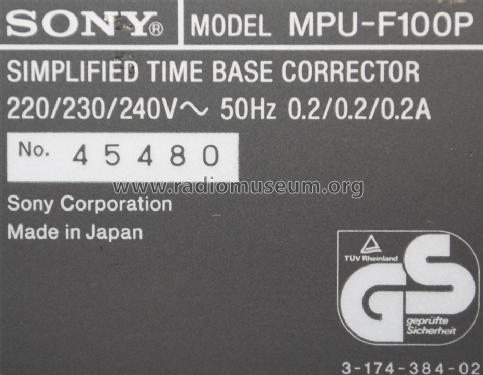 Simplified Time Base Corrector MPU-F100P; Sony Corporation; (ID = 1447902) Misc