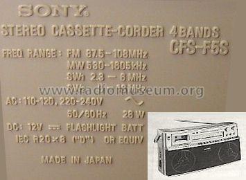 Stereo Cassette-Corder 4 Bands CFS-F5S Radio Sony Corporation