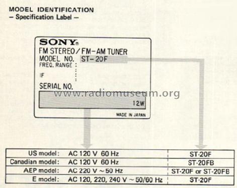 FM Stereo / FM-AM Tuner ST-20F - ST-20FB; Sony Corporation; (ID = 1278259) Radio