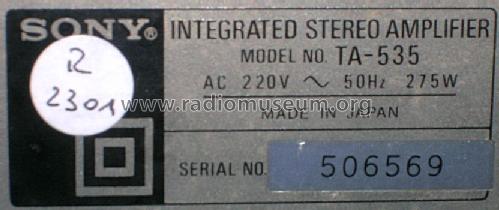 Integrated Stereo Amplifier TA-535; Sony Corporation; (ID = 618947) Ampl/Mixer