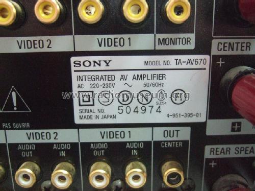 Integrated AV Amplifier TA-AV670 Ampl/Mixer Sony Corporation;  |Radiomuseum.org