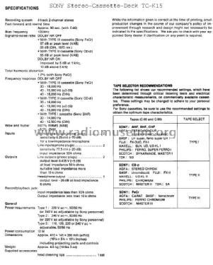 TC-K15; Sony Corporation; (ID = 1774247) Reg-Riprod