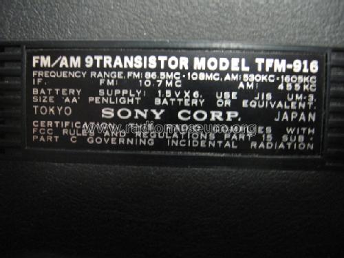 FM/AM 9 Transistor TFM-916; Sony Corporation; (ID = 1618218) Radio