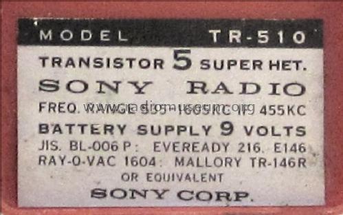 5 Transistor TR-510; Sony Corporation; (ID = 1313897) Radio