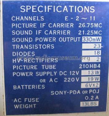 8' B/W Transistor Television Receiver 8-301E ; Sony Corporation; (ID = 1216076) Televisión