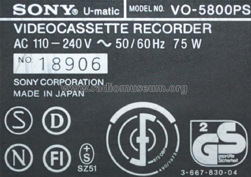 U-Matic Videocassette Recorder VO-5800PS; Sony Corporation; (ID = 1429602) R-Player