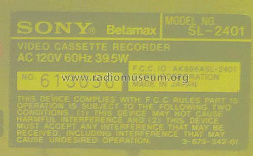 VCR Betamax SL-2401; Sony Corporation; (ID = 1951661) R-Player