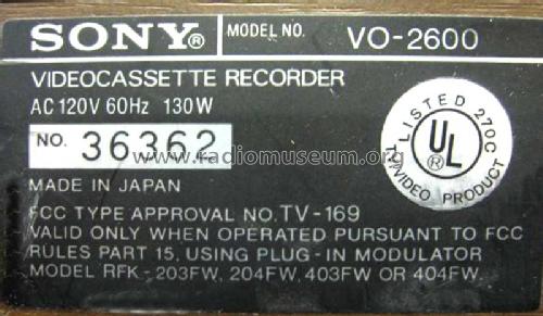 Videocassette Recorder VO-2600; Sony Corporation; (ID = 500925) R-Player