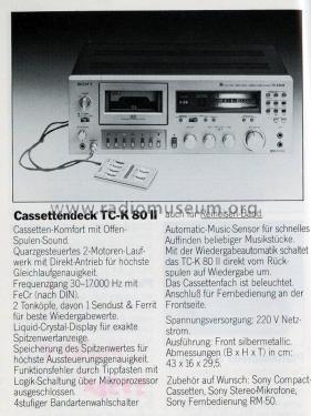 XTAL-Lock Direct Drive Stereo Cassette Deck TC-K80 II; Sony Corporation; (ID = 1803135) R-Player