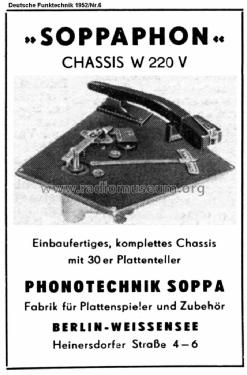 Soppaphon W220V; Soppa Phonotechnik, (ID = 1148779) Enrég.-R