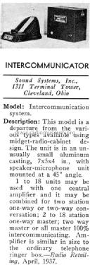 Intercommunicator System ; Sound Systems; (ID = 1077083) Ampl/Mixer