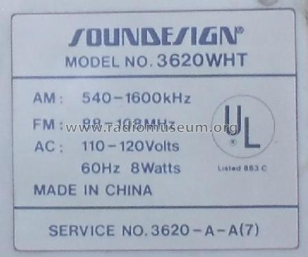 Digital Clock / AM-FM Radio 3620WHT; Soundesign (ID = 2085543) Radio